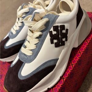 Tory Burch Cream and Blue Sneakers